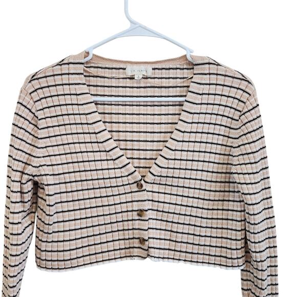 L.A. Hearts Pacsun Striped Button Up Crop Cardigan Top Tan Black Size Small - Picture 2 of 10